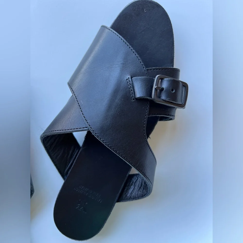 Yohji Yamamoto Sandals Semi-Gloss Tanned Leather Flat Mules Black Size 6 - Picture 15 of 16